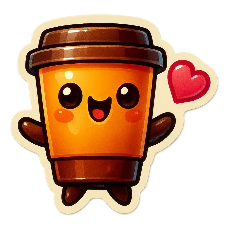 Tall coffee cup, gushing with love, dramatic sticker