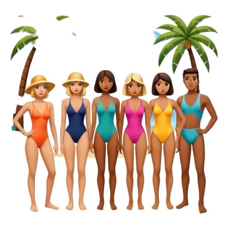 people on the beach with palm trees picasso style art landscape  sticker