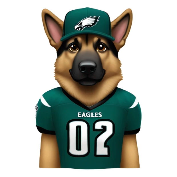 German Shepherd with Philadelphia Eagles fan gear sticker