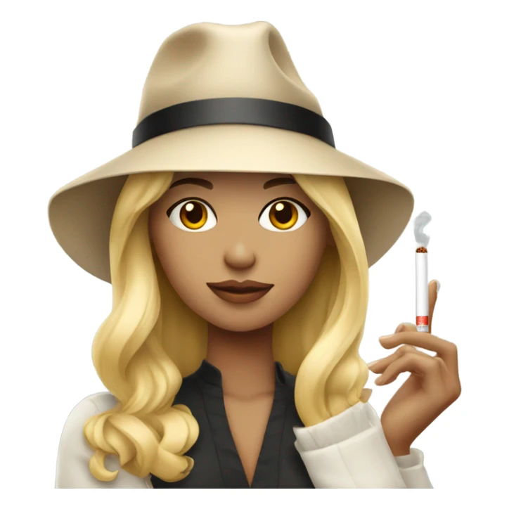 blonde girl in stylish hat with cigarette sticker