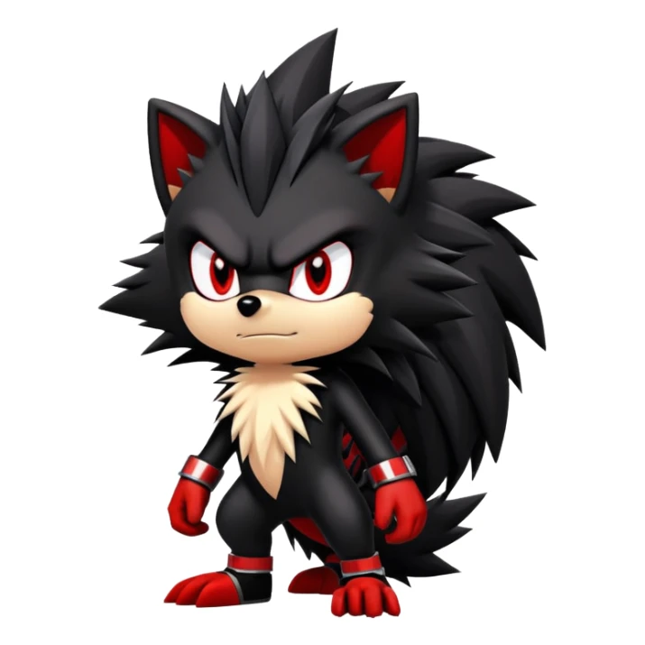Shadow the Hedgehog with black fur, red stripes, white chest fur, and red eyes sticker