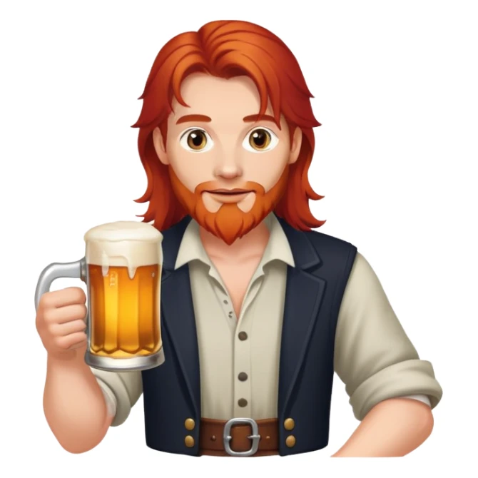 Man with long red hair holding a beer mug sticker