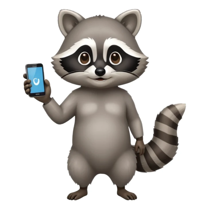 racoon holding a phone and pointing a finger to it full body friendly calm sticker