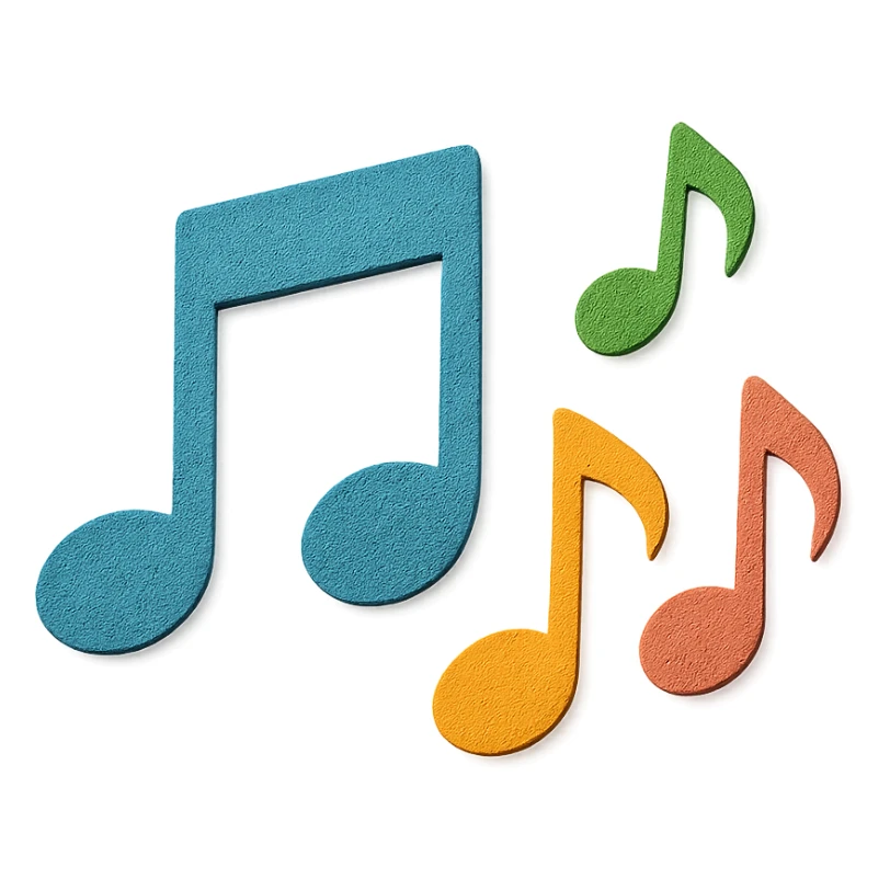 colorful music notes, paper craft style, layered paper effect, bright colors sticker