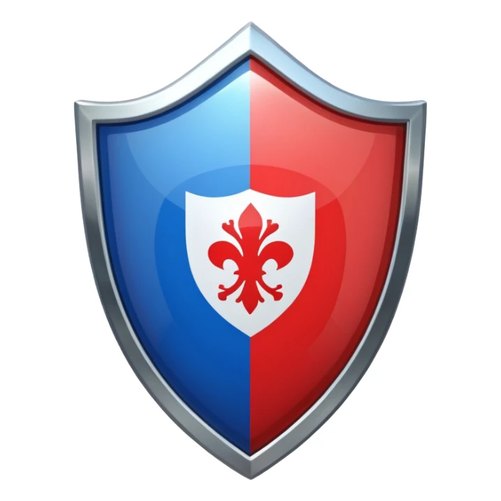 a shield with a silver outline and a glossy shiny flag inside sticker