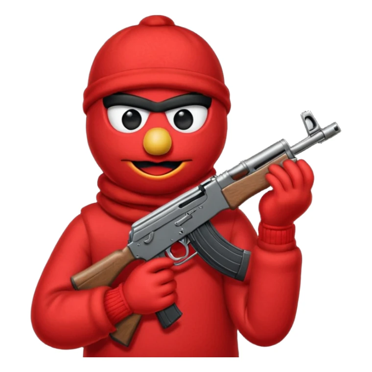 elmo with an AK47 and an bivakmuts sticker