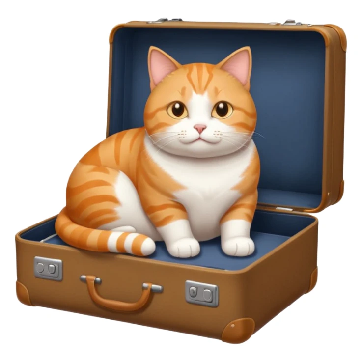 A chubby cat sitting proudly next to a neatly packed suitcase. sticker