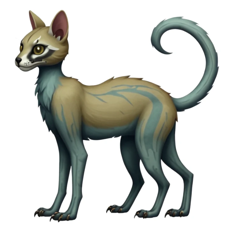 long-snouted evil skeletal skully zombie-like swampy ghostly dull spectral edgy spooky bloody meager thin cool beautiful beautiful fantasy-caracal-civet-genet-sergal-vernid-Gryphon-Cacomistle-Trico-oncilla-animal-Fakémon-hybrid-fursona (full body) sticker