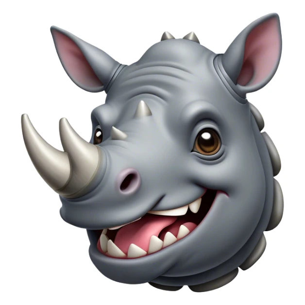 Cinematic Comical Rhinoceros Portrait Emoji, Head tilted dramatically with an exaggeratedly amused expression, featuring a striking, glossy slate-gray hide with a boldly textured horn, wide, expressive eyes filled with playful disbelief, Simplified yet hilariously expressive features, highly detailed, glowing with a slightly sassy glow, high shine, dramatic yet playful, stylized with an air of cheeky wild mischief, bright and endearing, soft glowing outline, capturing the essence of a spirited and over-the-top rhinoceros, so meme-worthy it feels like it could charge its way into internet fame instantly! sticker