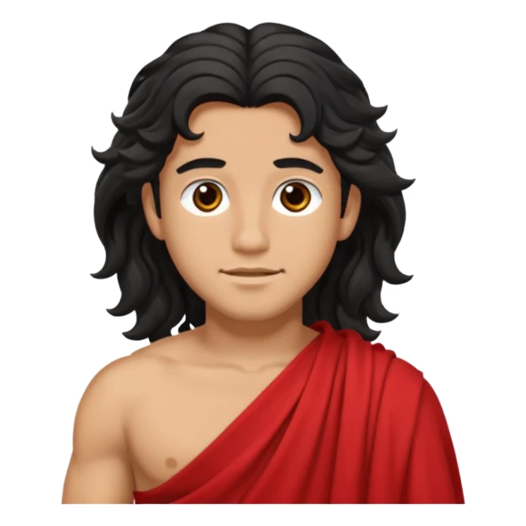 Adonis from Olympus Gods with long black wavy hair, red toga  sticker