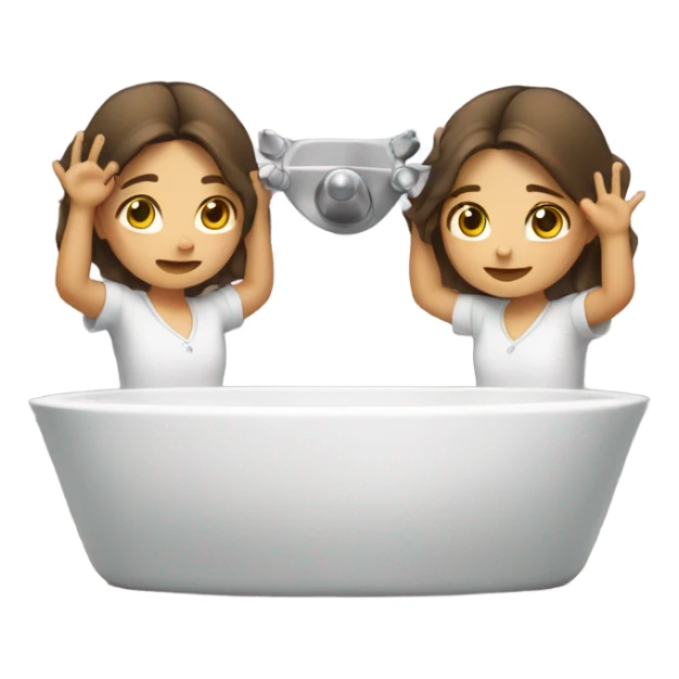 Girl with brown hair turning on two sinks, one with each hand sticker