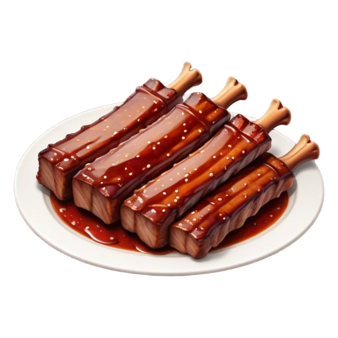 Cinematic Realistic Barbeque Ribs Dish Emoji, depicted as succulent, slow-cooked ribs with a sticky smoky glaze rendered with rich textures and dynamic, appetizing lighting. sticker