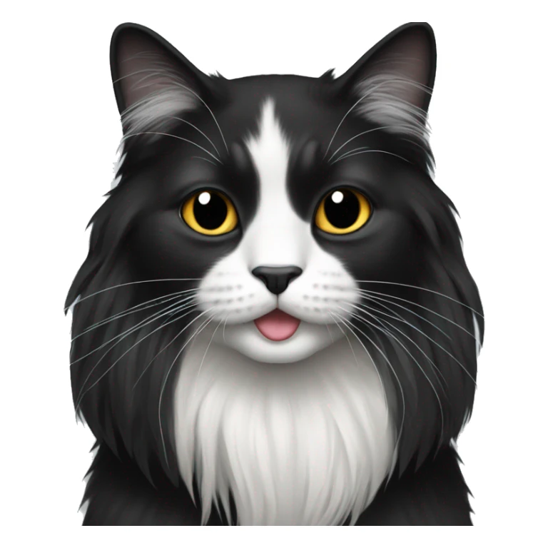 black long hair cat with black and white muzzle sticker