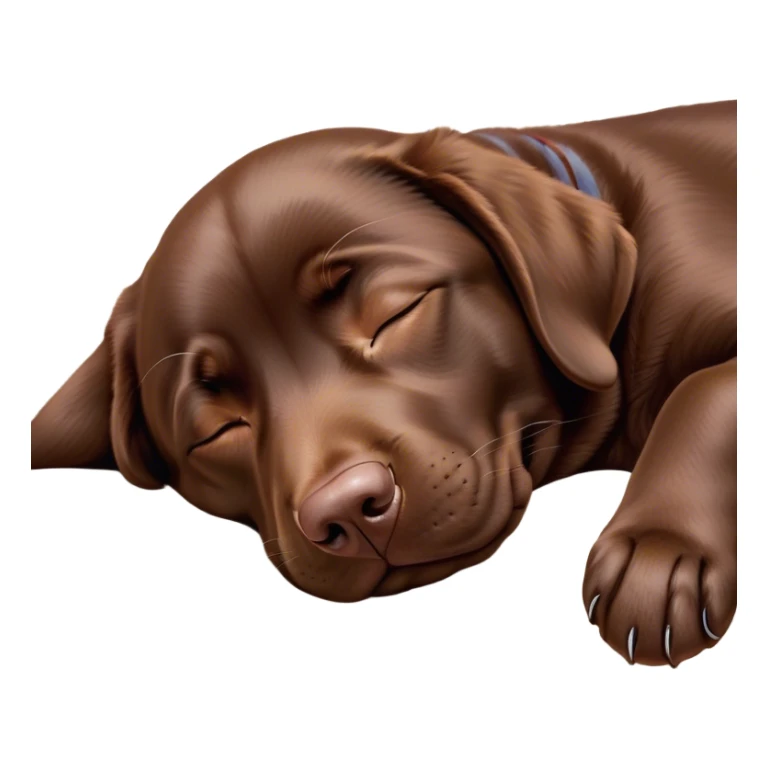 Meme-Worthy Cute Sleeping Chocolate Labrador Portrait Emoji, Head resting peacefully with a contented smile, showcasing a delightfully robust build and a luxuriously soft chocolate Fur, eyes shut in a serene nap, Simplified yet hilariously adorable features, highly detailed, glowing with a soft, drowsy light, high shine, relaxed and utterly lovable, stylized with an air of playful laziness, bright and heartwarming, soft glowing outline, capturing the essence of a comically sleepy companion, so meme-worthy it feels like it could instantly become the next viral sensation of adorable slumber! sticker