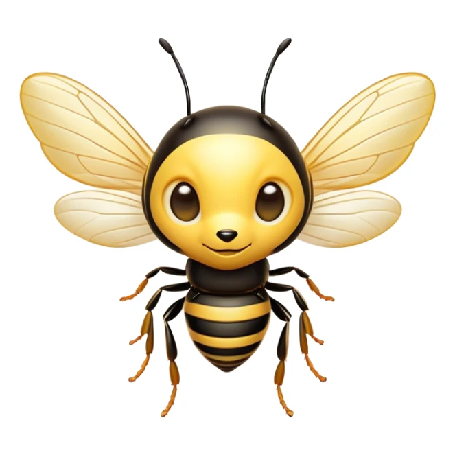 Cinematic Cute Wasp Portrait Emoji, Head tilted playfully and inquisitively, featuring a compact, delicately striped body with softened, endearing eyes and petite, translucent wings, Simplified yet irresistibly adorable features, highly detailed, glowing with a warm, inviting glow, high shine, affectionate and lively, stylized with a touch of whimsical insect charm, soft glowing outline, capturing the essence of a mischievous wasp that seems as if it could buzz out of the screen with a playful wink! sticker
