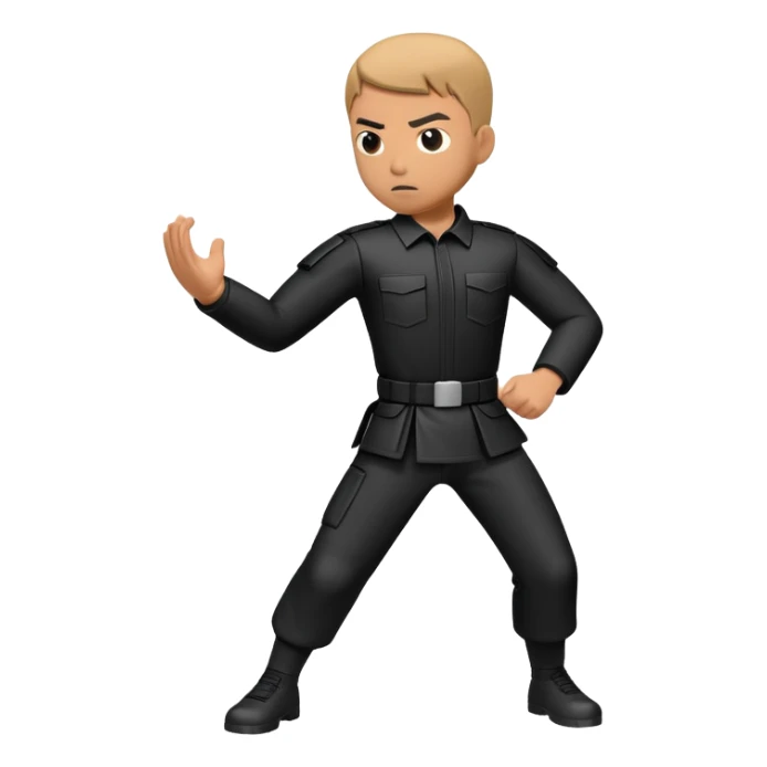 A tactical Krav Maga figure in black uniform, blocking an attack with a defensive arm motion, serious expression, symbolizing real-world combat, minimal but strong design sticker