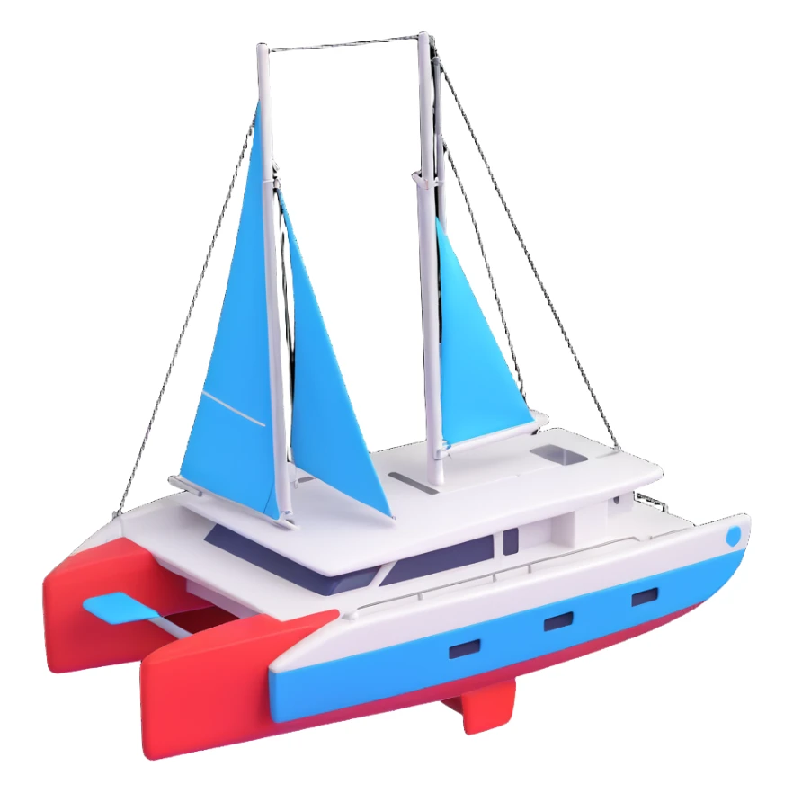 A catamaran with a white background. No wording or lettering on the boat.  sticker