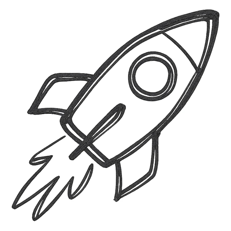rocket, hand-drawn with sketchy lines, playful and whimsical sticker
