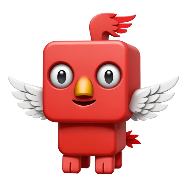 A blocky red creature with white wings and question marks on its eyes. sticker