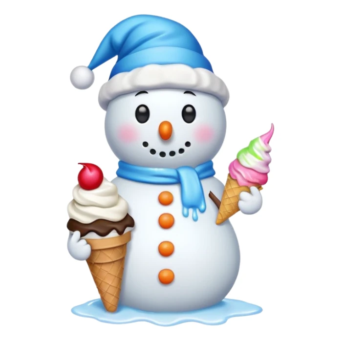 snowman wearing cap with ice cream  sticker