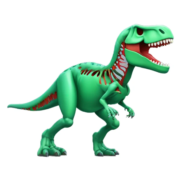 a green trex with blue skeleton and red eyes, full body
 sticker