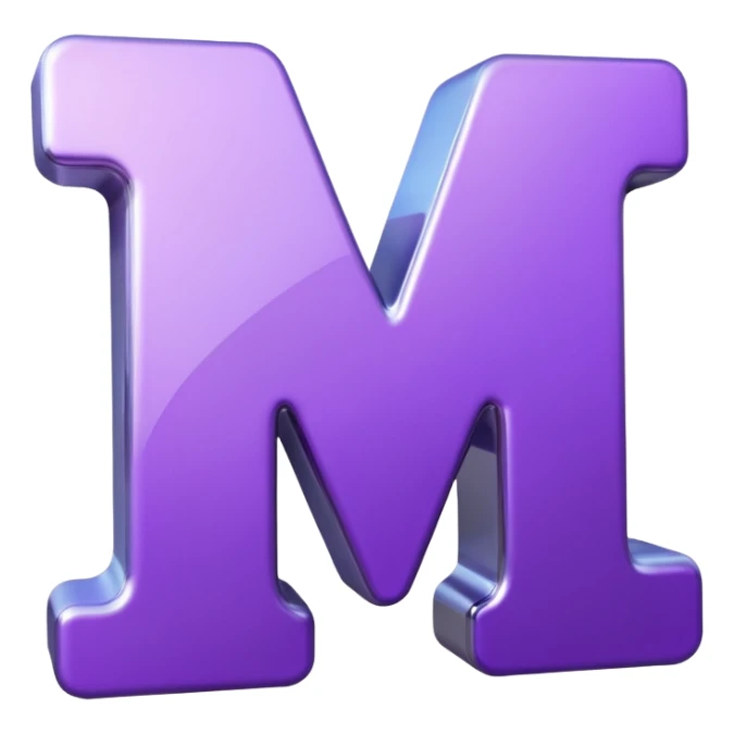 3D text that spells "me" in a shiny purple font  sticker
