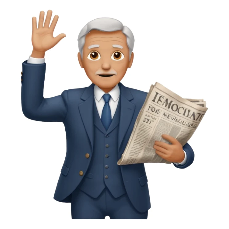 rear-facing old man in a suit throwing a rolled-up newspaper to his left sticker