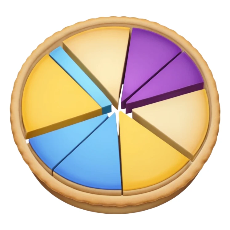A pie chart with purple, yellow and blue colors only, with only 3  slices sticker
