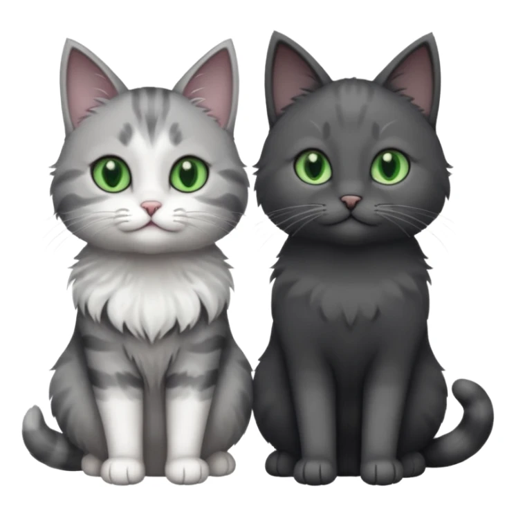 2 different coloured grey cats including one dark grey and white cat and one completely solid dark grey cat with green eyes and only white paws sticker