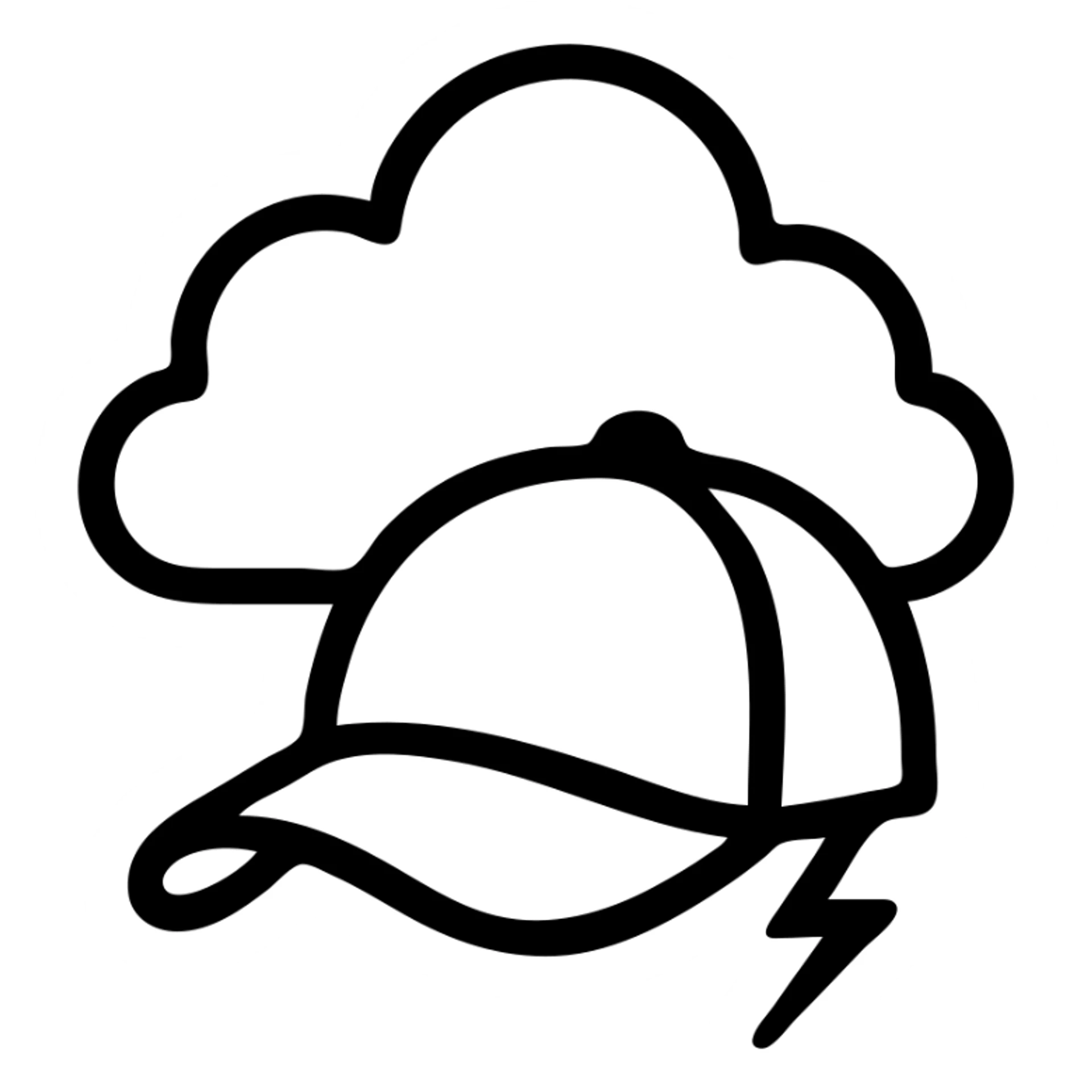 red baseball cap in front of a dramatic stormcloud, no text, bold contrast, icon style, high contrast sticker