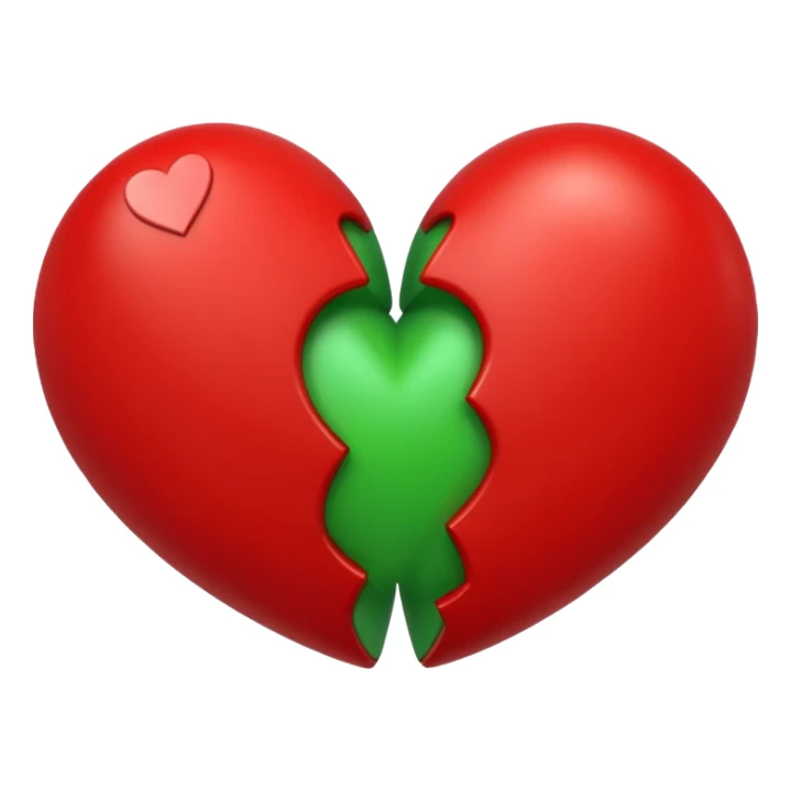 two hearts orbiting around each other. one is red, the other is green sticker