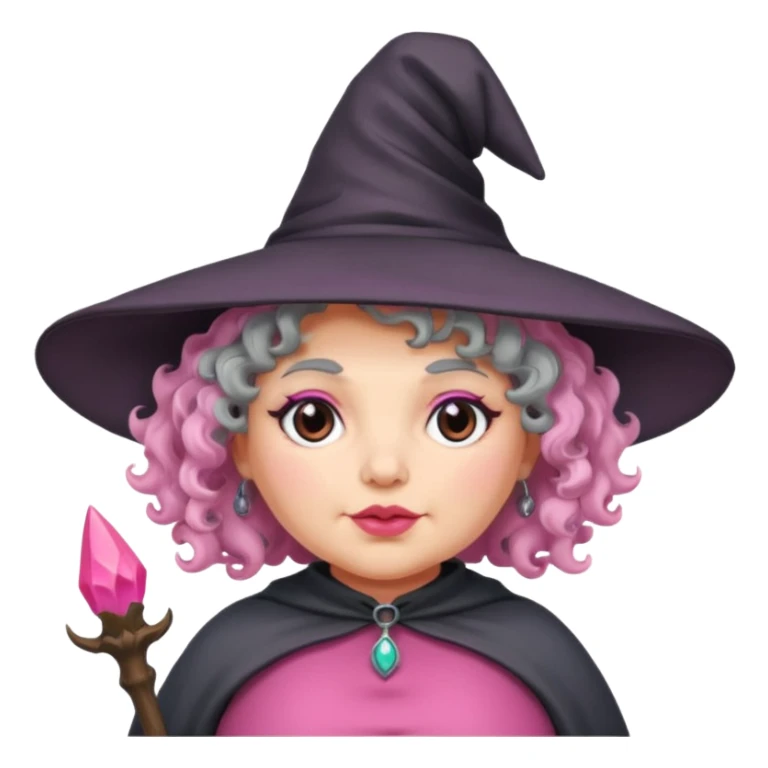 plump witch with pink skin, grey curl hair sticker