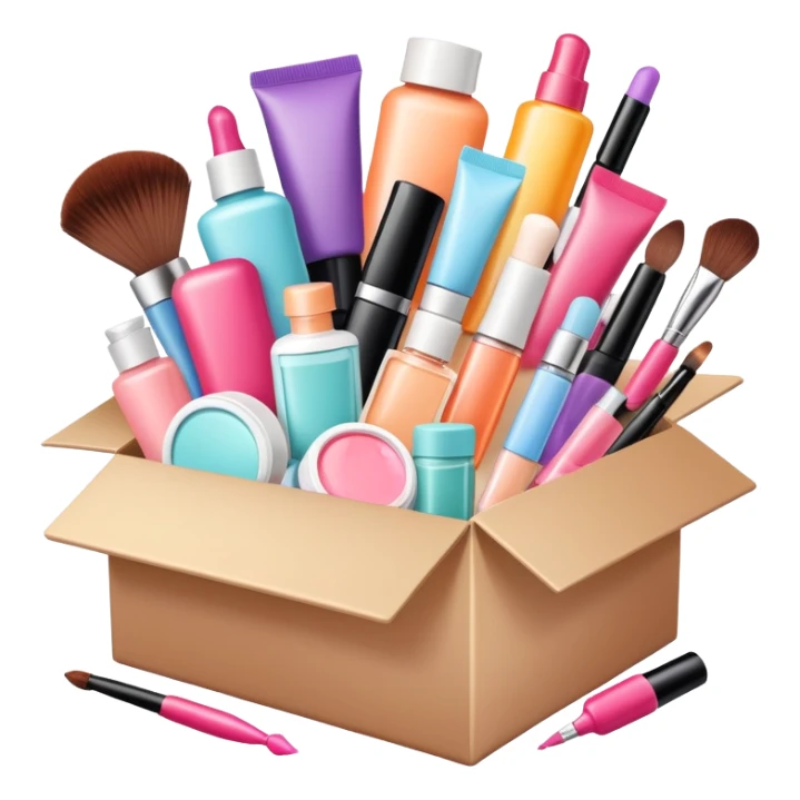 a beauty subscription box with various cosmetics and skincare items spilling out sticker