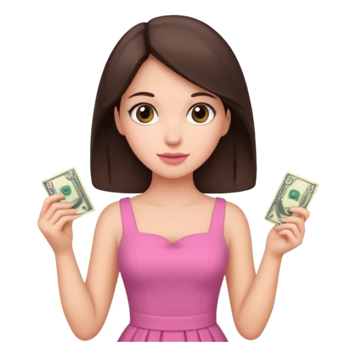 brunet Woman with pink dress holding dolar sticker
