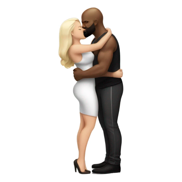 Curvy White brunette kissing muscular black bald man with beard sticker