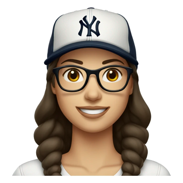 Brunette women smile with glasses New York Yankees cap sticker