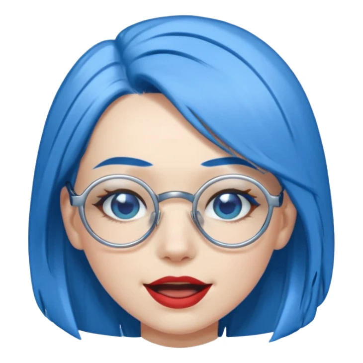 Mujer asombrada con cabello celeste y gafas azules cromadas guiñando un ojo sticker