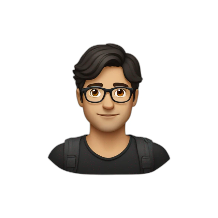 german dark haired guy wearing glasses and dark t-shirt with flowers print sticker