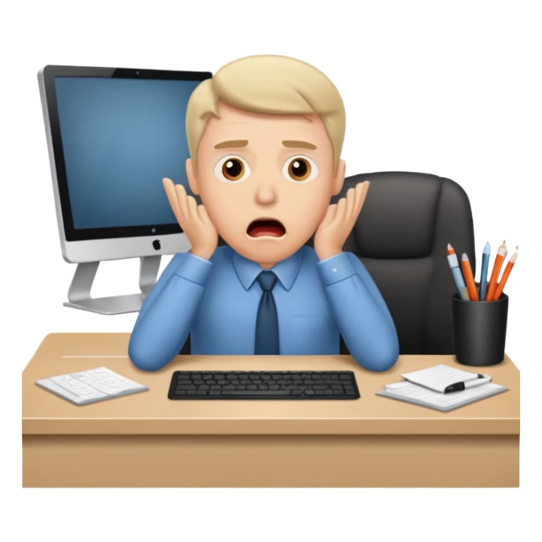 A white man sits at his desk in shock. sticker