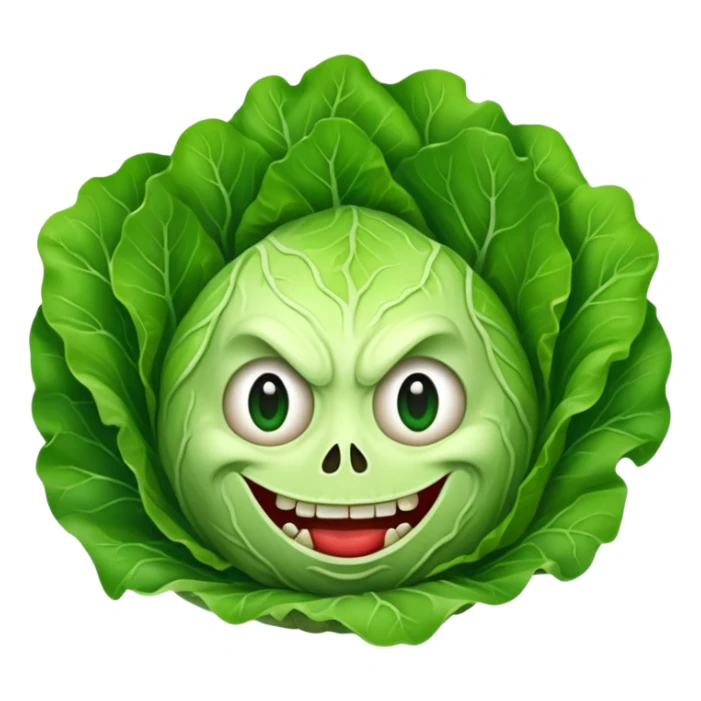 A piece of lettuce with a scary face sticker
