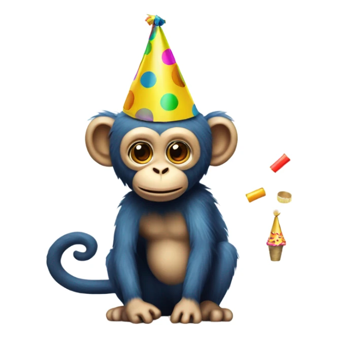 Party monkey with a party hat and a party popper sticker