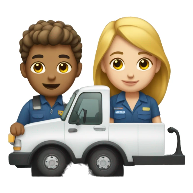 Boy and girl tow truck drivers together  sticker