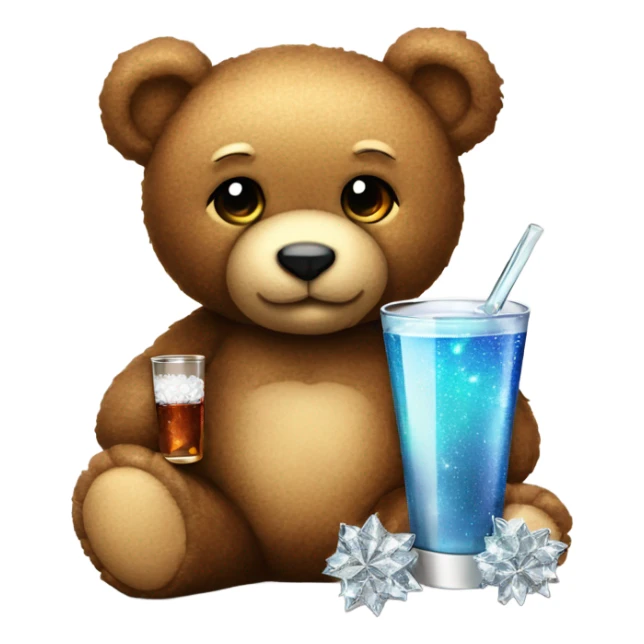 teddy bear holding sparkle gift and a shot glass sticker