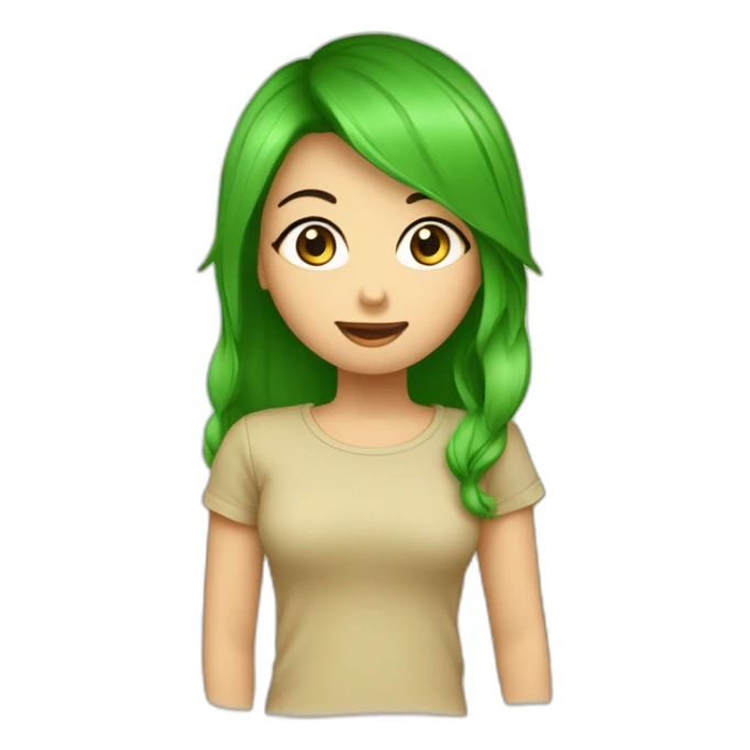 Mamam avec cheveux longs yeux verts couleur beige t-shirt vert sticker