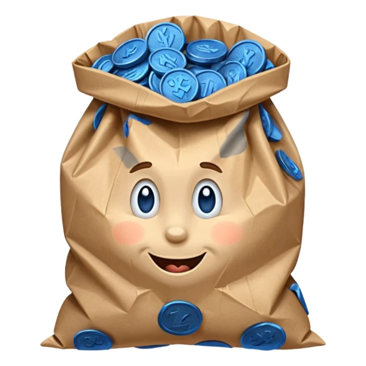 brown bag of blue coins sticker