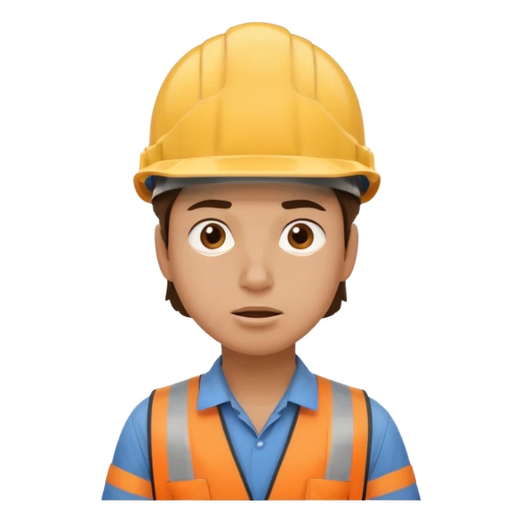 worker with helmet, confused facial expression, simple, clear, no text sticker