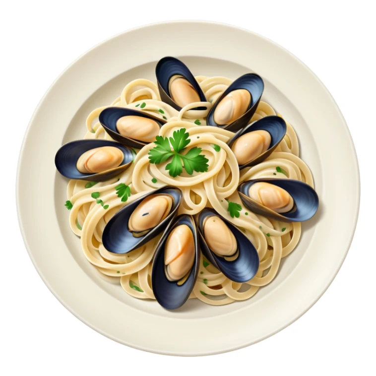 Mussel linguine on a plate with white sauce  sticker