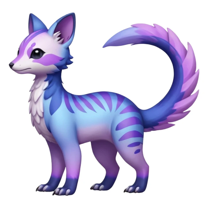  Pastel whitish glossy oily smooth silky soft White with indigo-Violet-purple-pinkish-gradient markings beautiful handsome gorgeous aesthetic colorful vibrant Vernid-Trico-species-Fakemon-creature by LiLaiRa, 4 legs, 1 tail, random markings, (full body) sticker