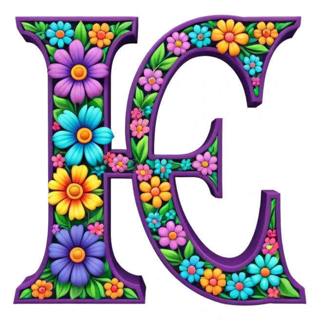 3D, gothic style psychedelic colored capital Letter “I” with hippie style flower border sticker