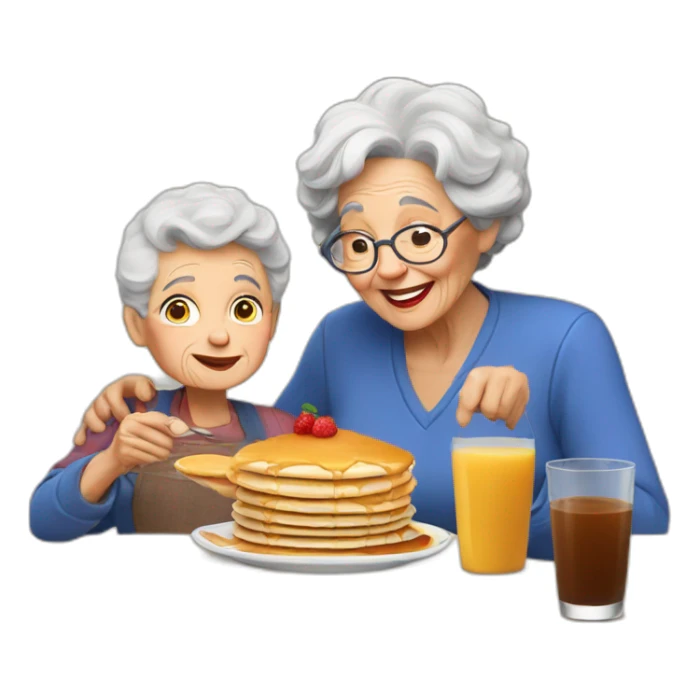 Granny eating pancakes with grandson sticker